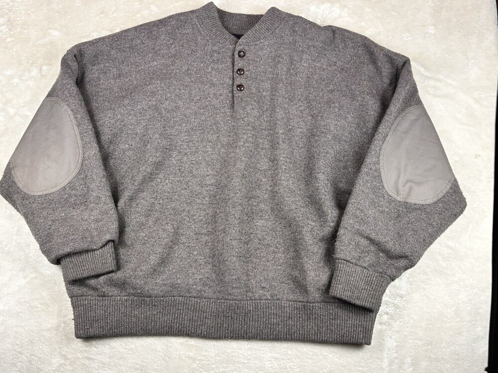 Cabelas WindShear Wool Sweater Men 2XL Grey Henley Wind Proof Pullover